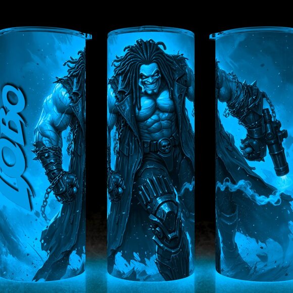 Glow in the Dark Lobo Comic Book Villain in Wasteland Cup Mug Tumbler 20oz - Picture 1 of 4
